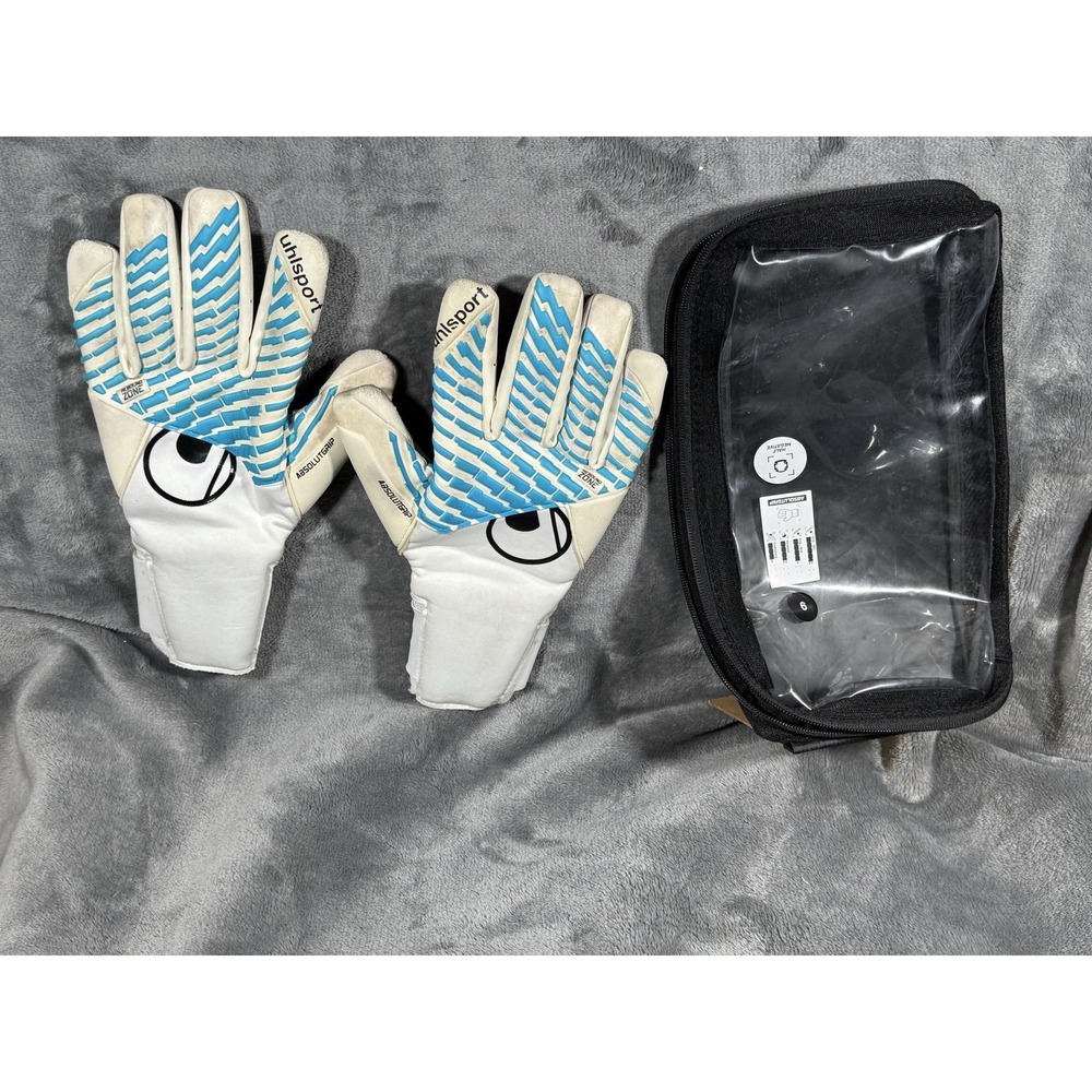 Uhlsport Goalkeeper Gloves Mens Size 9 White Absolutgrip Half Negative Soccer